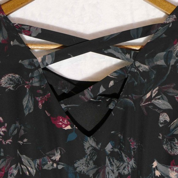 Maurices SZ XS Black Leaf Print Elastic Waist Mini Dress with Back Cross Straps - Picture 5 of 8